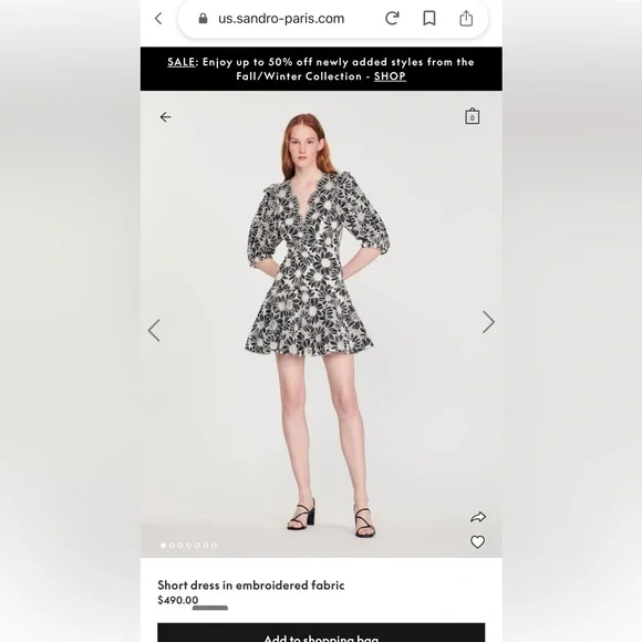 ❌SOLD OUT❌💚🍦NEW WITH TAGS🍦💚Maje dress in embroidered fabric size 36 US 2/4 - Picture 2 of 9